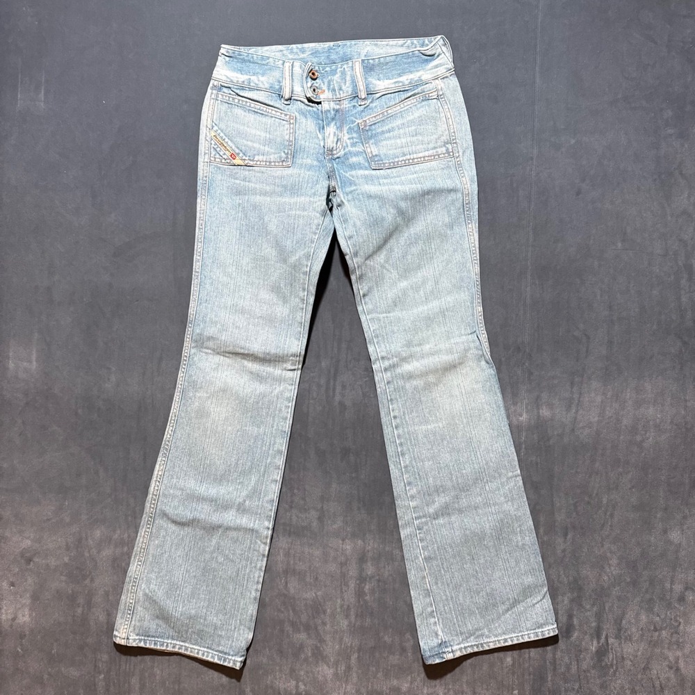 Diesel Flare Jeans Women 27 Low Rise Embroidered Patch Pocket Y2K Vintage
